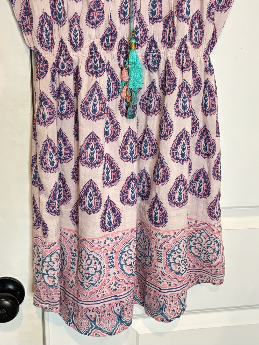 Bell by Alicia Bell Lola Pink Blue Sleeveless Tassel Elastic Waist Mini Dress M - Picture 6 of 11